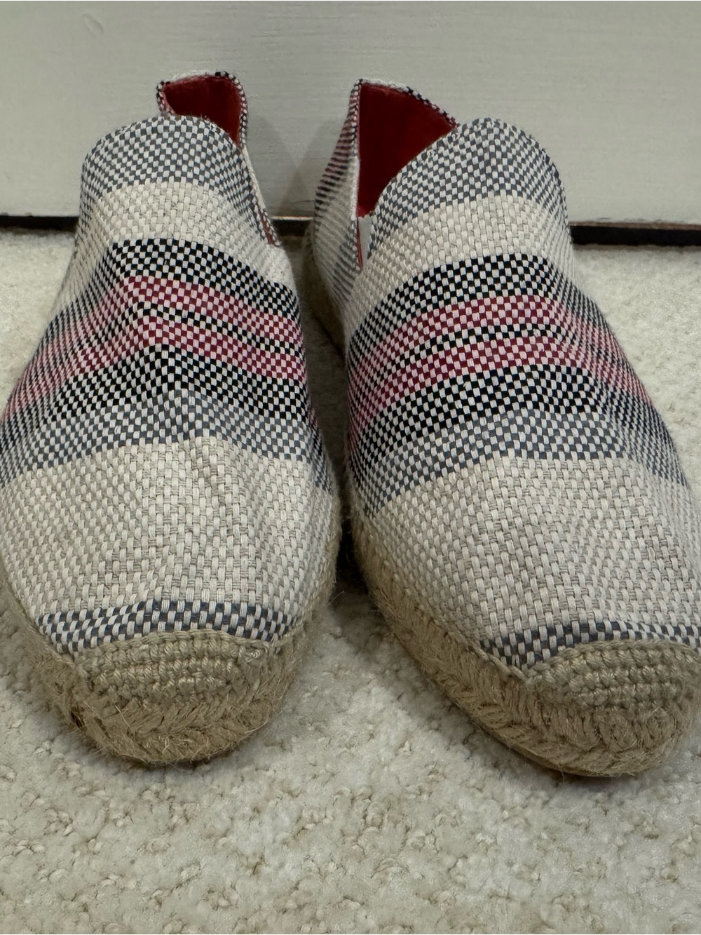Striped Espadrille Slip-Ons in White, Black & Pink